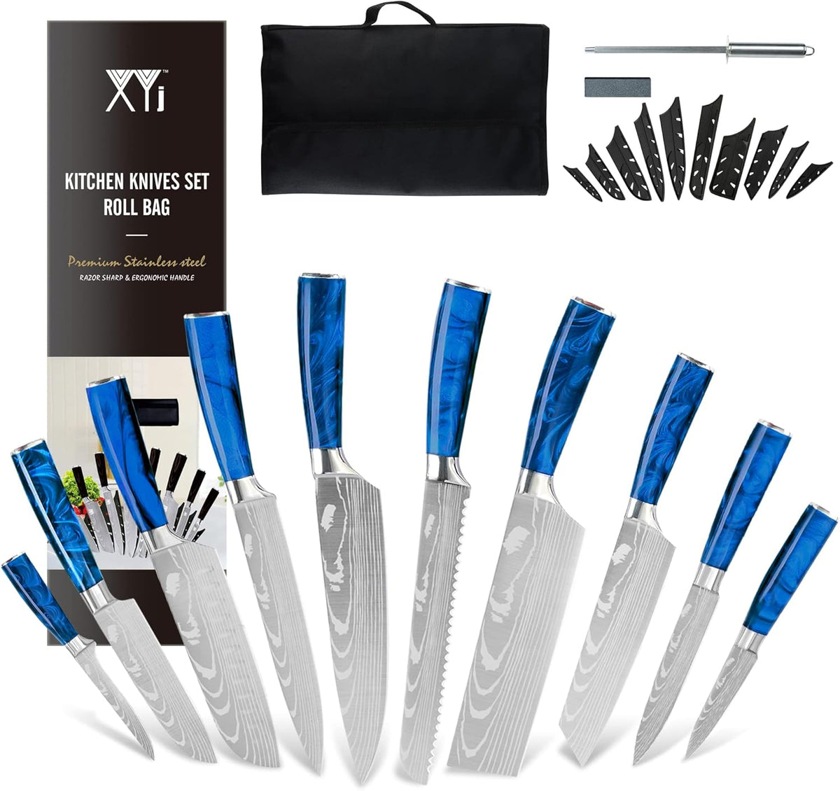 10 Piece Stainless Steel Kitchen Knife Set with Carry Case Bag C457