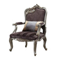 Textured Fabric Upholstered Chair with Right Facing Leaf, Purple & Silver F576