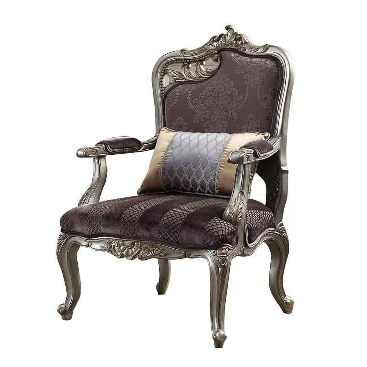 Textured Fabric Upholstered Chair with Right Facing Leaf, Purple & Silver F576