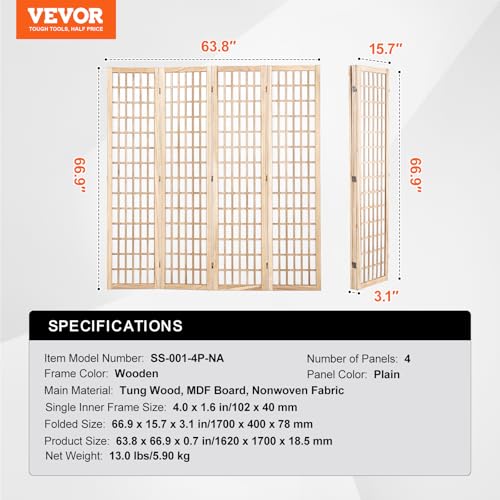 4 Panel Wood Folding Room Divider J162