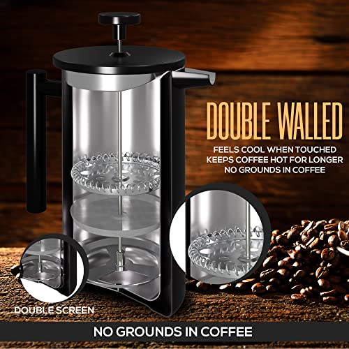Stainless Steel French Press Coffee Maker 34 Oz with 2 Extra Filters V33699