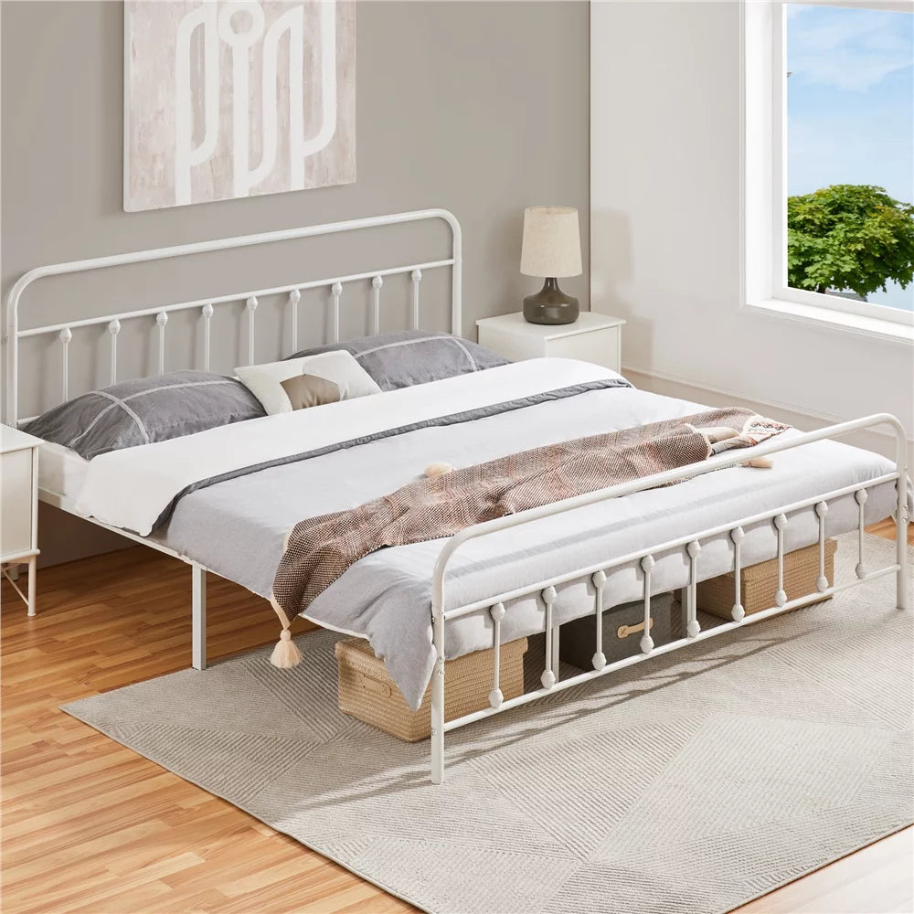 White California King Iron Platform Bed with Headboard and Footboard F745341