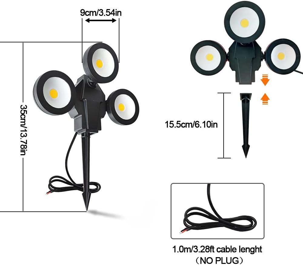 6W 3 Head 3000K Warm White IP65 Waterproof LED Landscape Lights (4 Pack) T91501