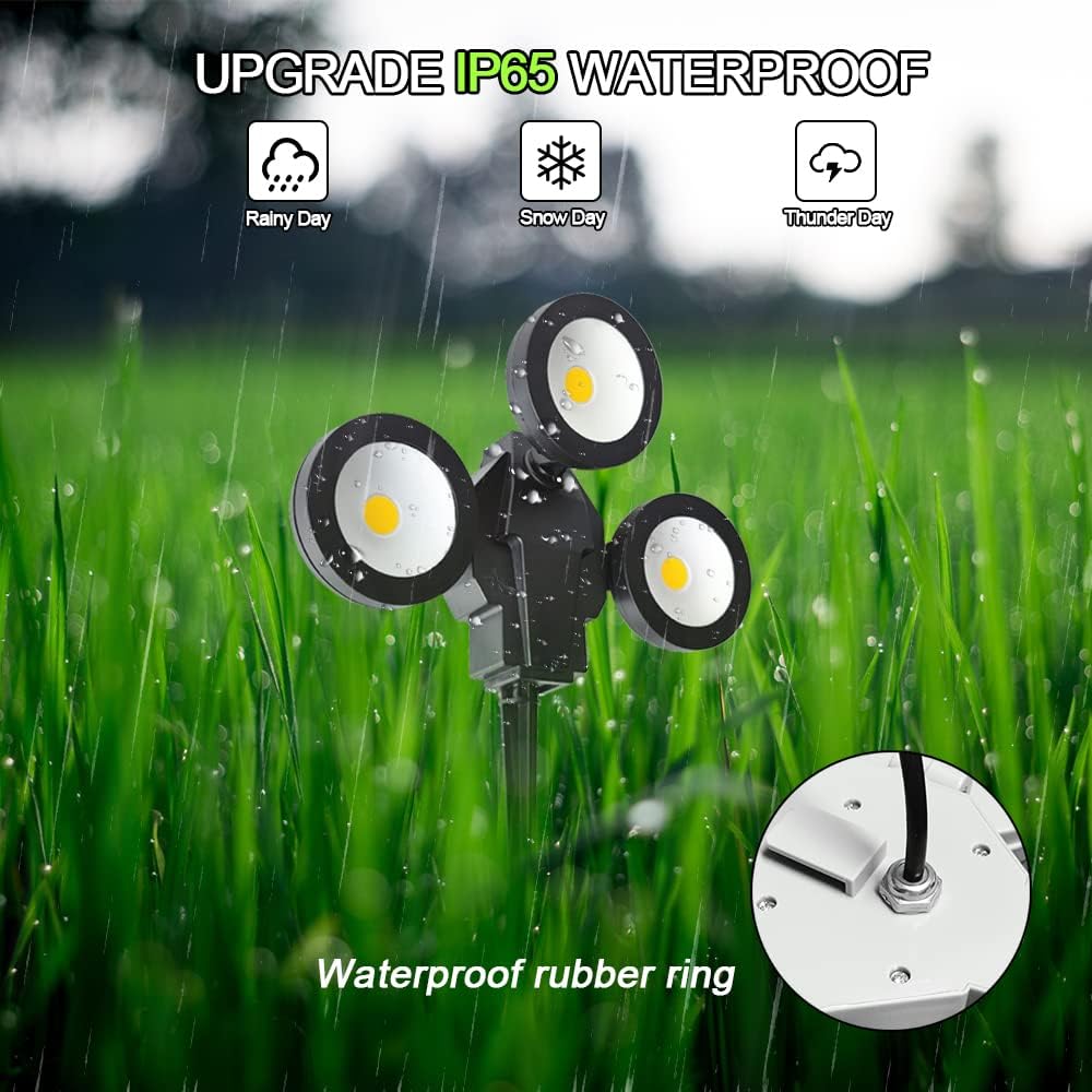 6W 3 Head 3000K Warm White IP65 Waterproof LED Landscape Lights (4 Pack) T91501