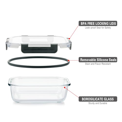 10 Pack 22 Oz Glass Meal Prep Containers with Lids, Gray A668