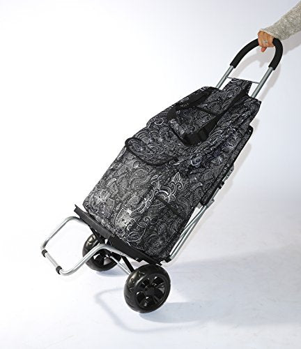 Black Foldable Shopping Cart with Seat U3006