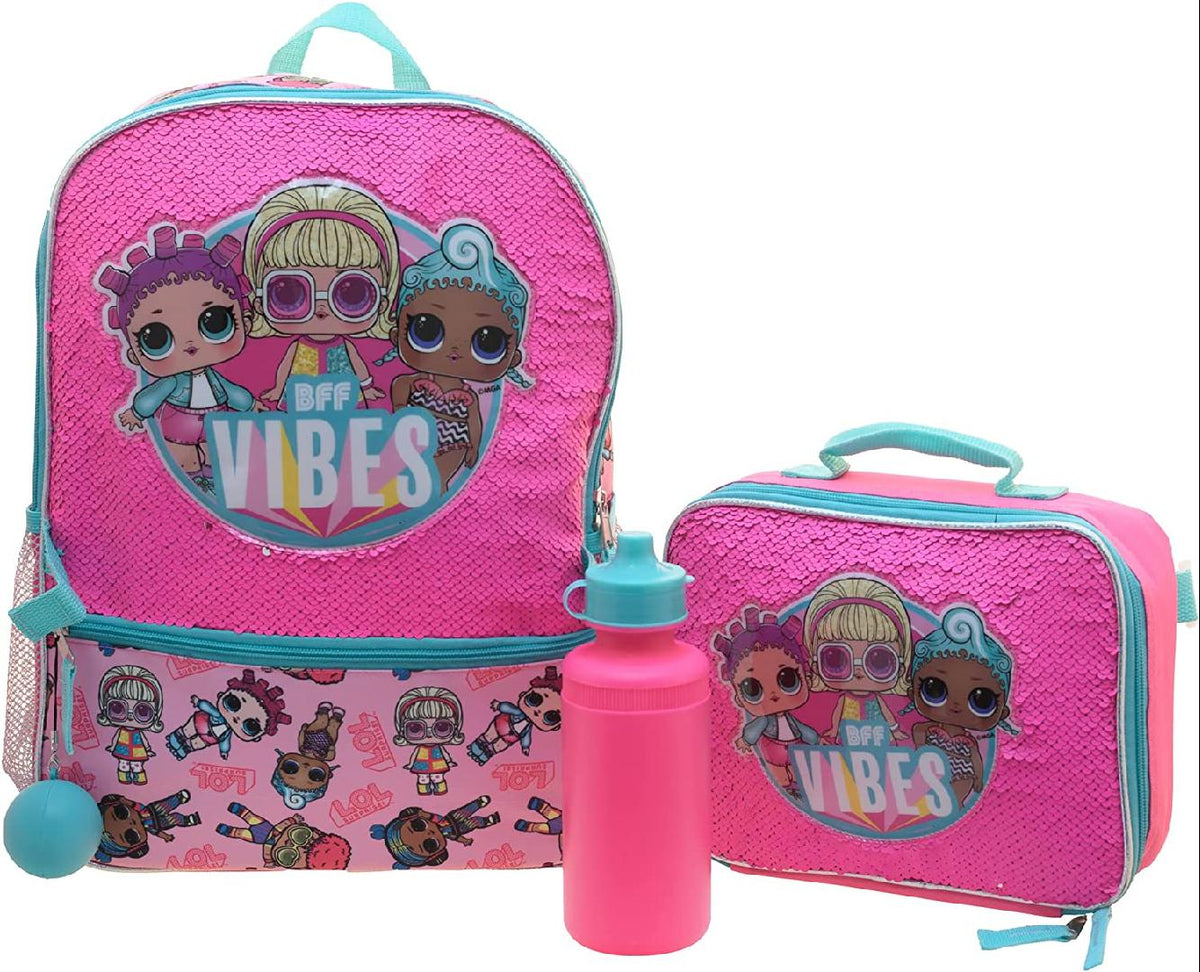 4 Piece Sequin Backpack Set with Lunch Bag, Pink M569