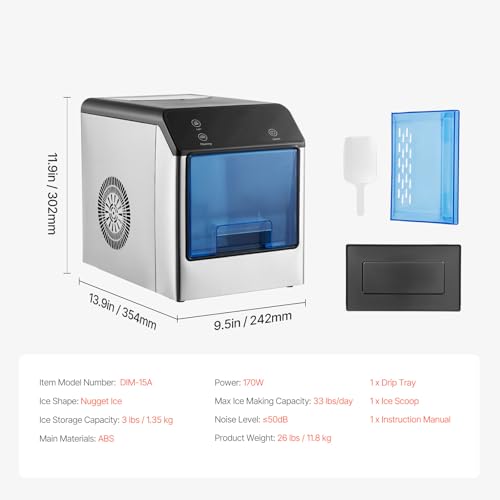 33lbs/24H Pebble Ice Maker with Ice Scoop & Drip Tray C178