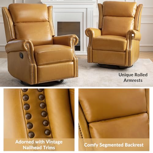 Genuine Leather Swivel Rocker Recliner with Footrest and Lumbar Support T847340