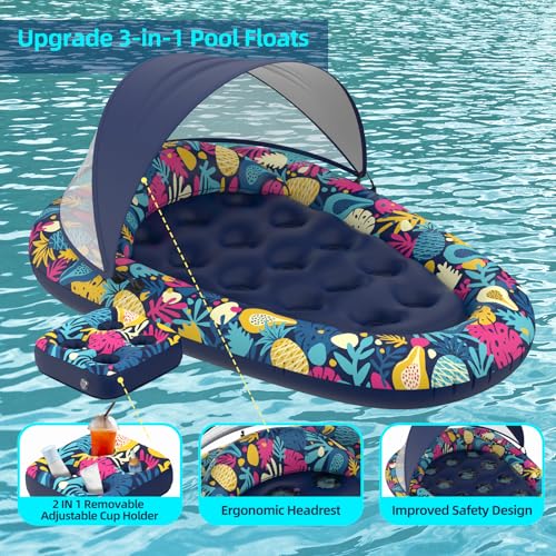 XL Inflatable Pool Float with Canopy Cup Holder N1776