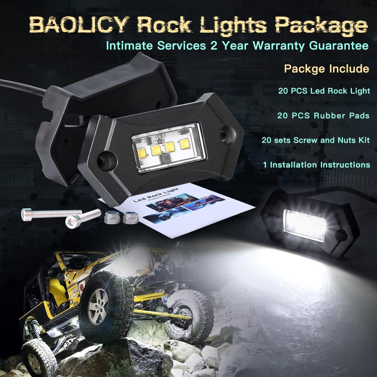 20Pods White LED Rock Lights O1608