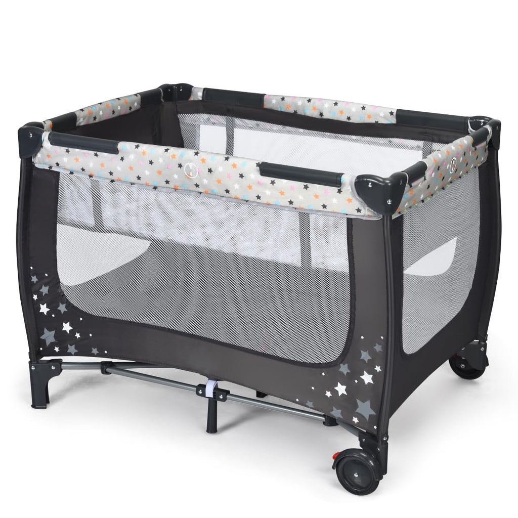 Pack and Play Foldable Baby Playard with Bassinet Travel Baby Crib Gray R5097