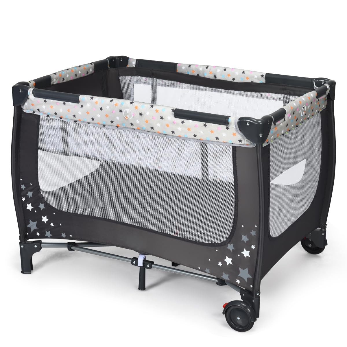 Pack and Play Foldable Baby Playard with Bassinet Travel Baby Crib Gray R5097