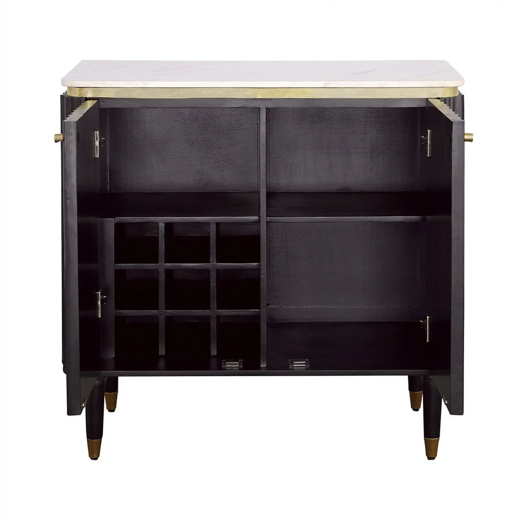 Modern 2-Door Wood Bar Cabinet in Black and Gold W299