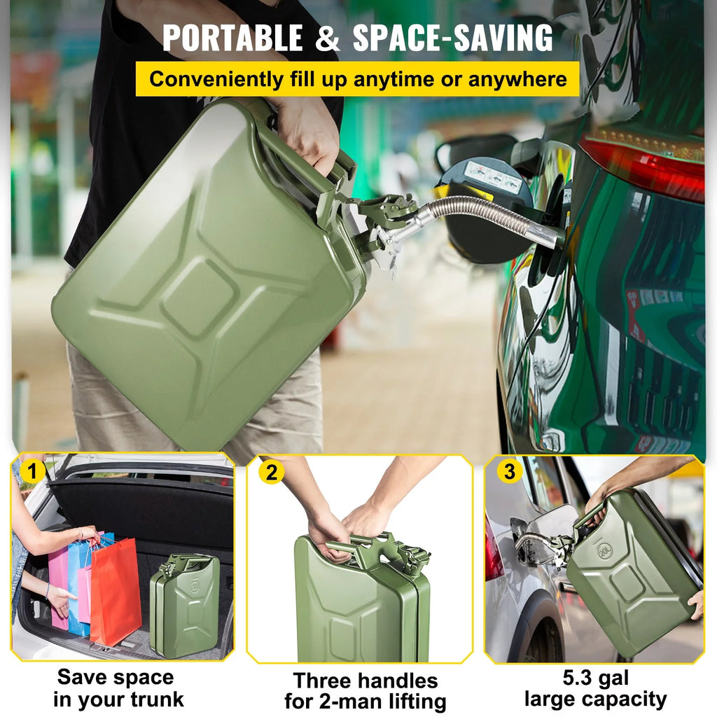 5.3 Gallon Portable Steel Fuel Can with Flexible Spout, 2pcs Green M658119