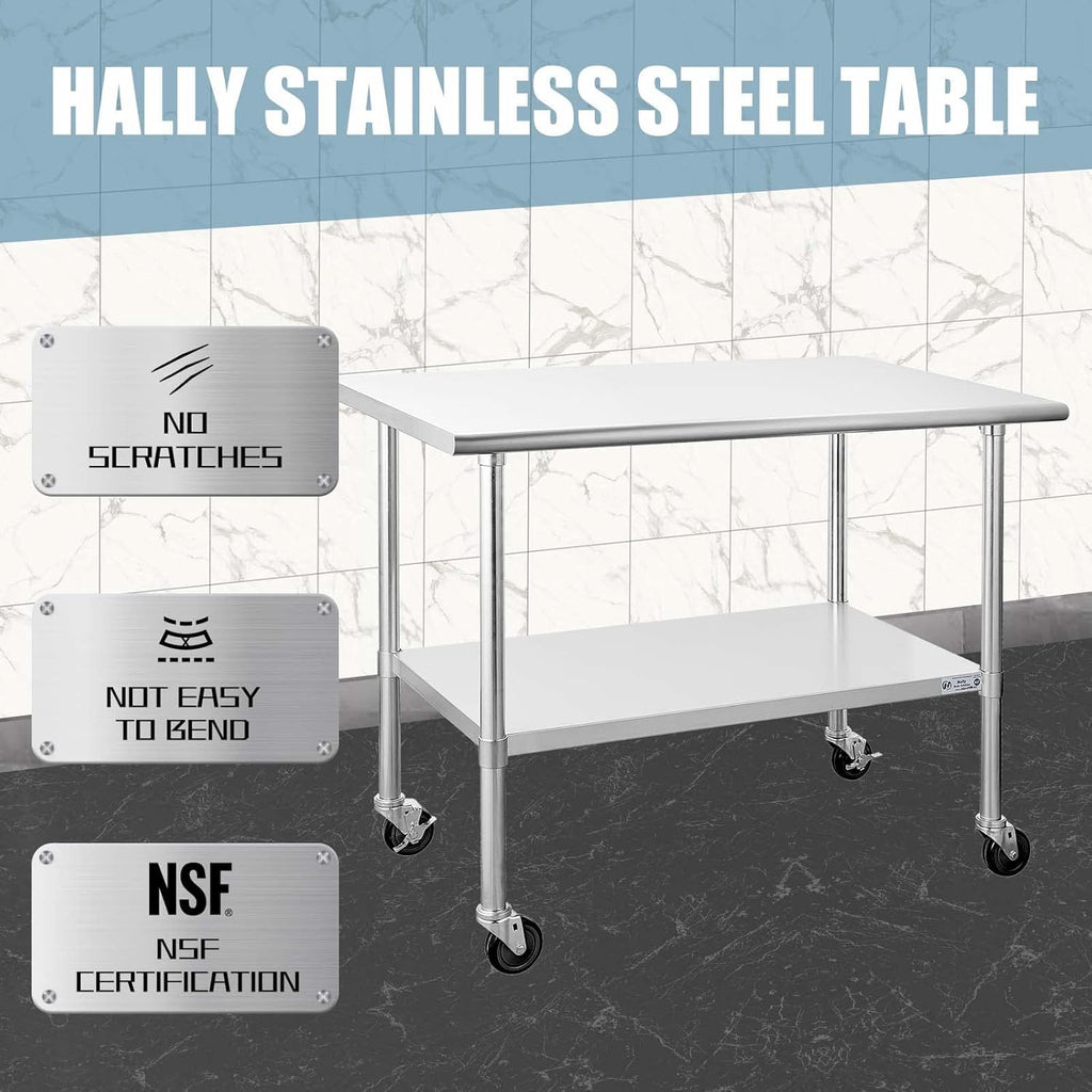 Stainless Steel Table 24 x 48 Inches with Caster Wheels and Undershelf W86221