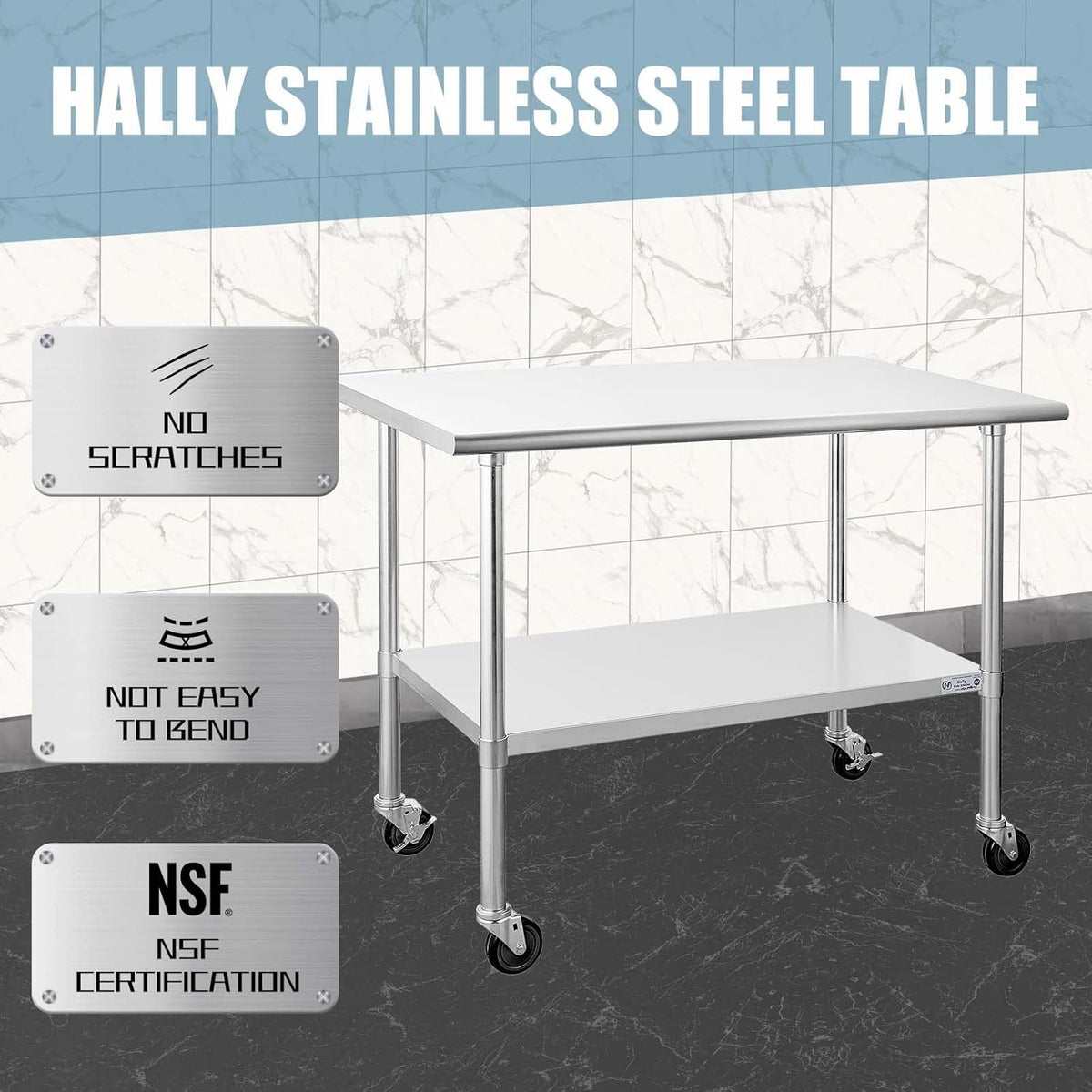 Stainless Steel Table 24 x 48 Inches with Caster Wheels and Undershelf W86221