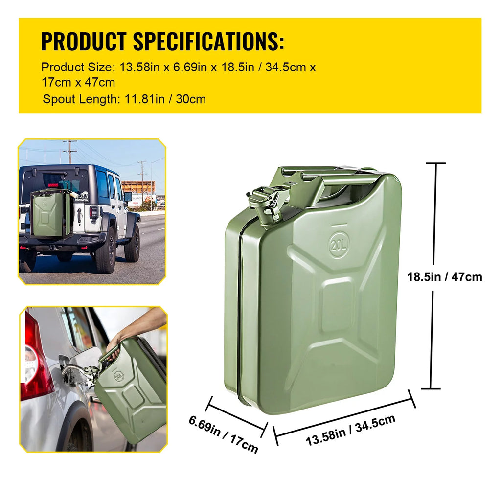 5.3 Gallon Portable Steel Fuel Can with Flexible Spout, 2pcs Green M658119