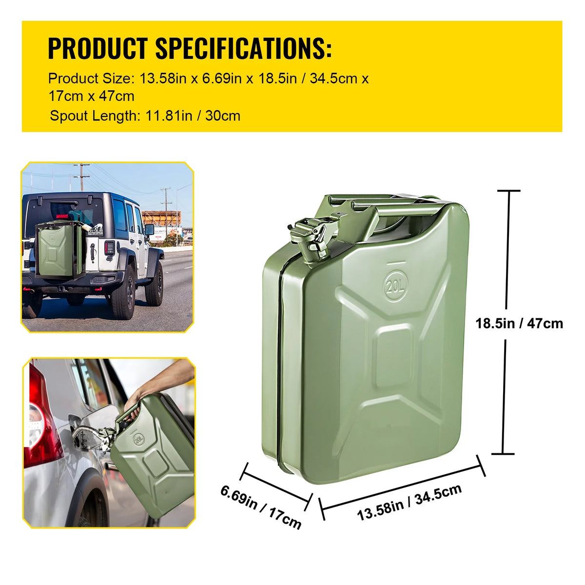 5.3 Gallon Portable Steel Fuel Can with Flexible Spout, 2pcs Green M658119