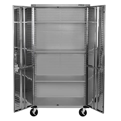 Solid Steel Rolling Lockable Metal Storage Cabinet with Adjustable Shelves, 36" W x 18" D x 72" H, Granite O771560