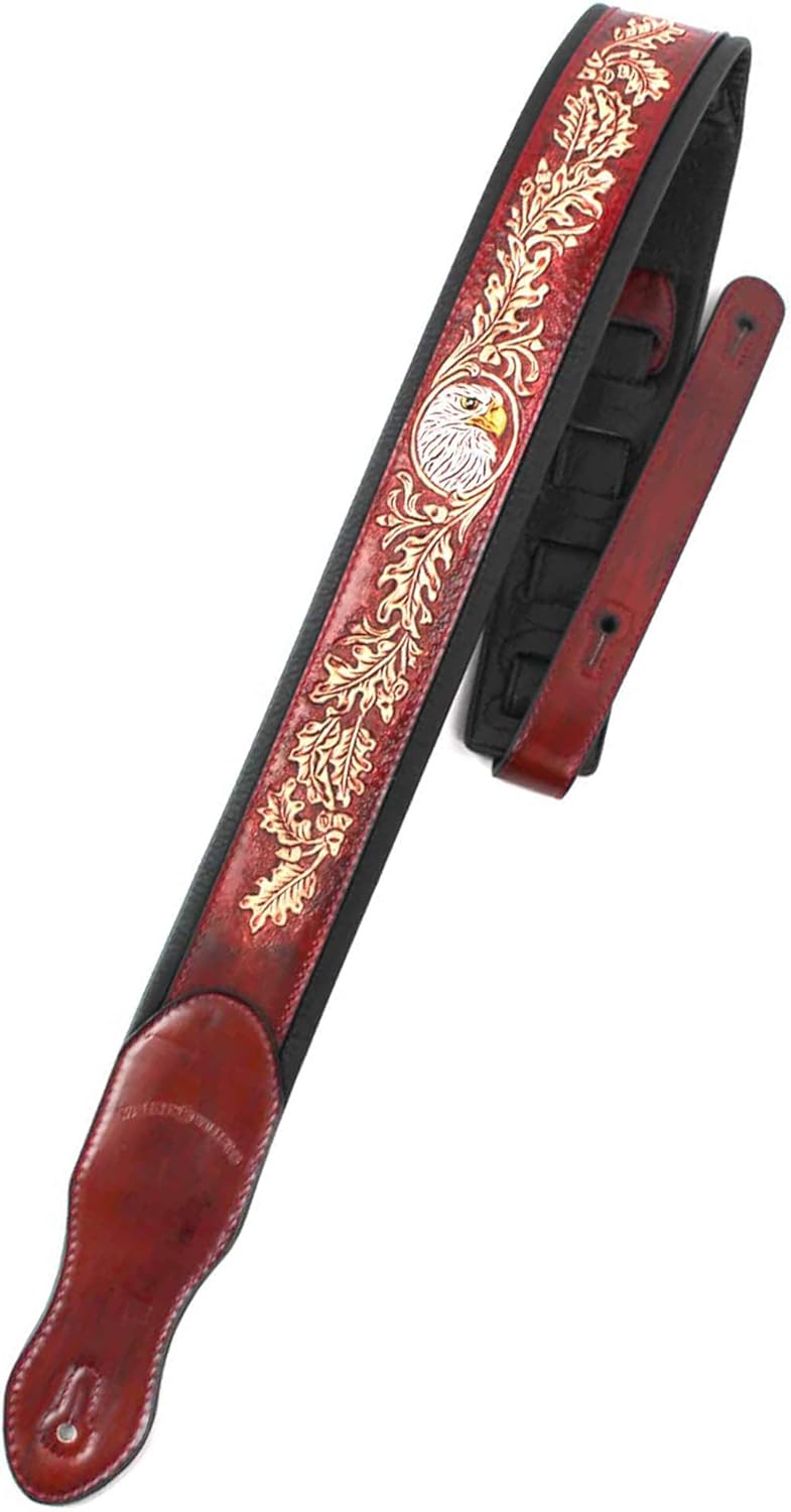 Mahogany Brown Full Grain Leather Guitar Strap Y366
