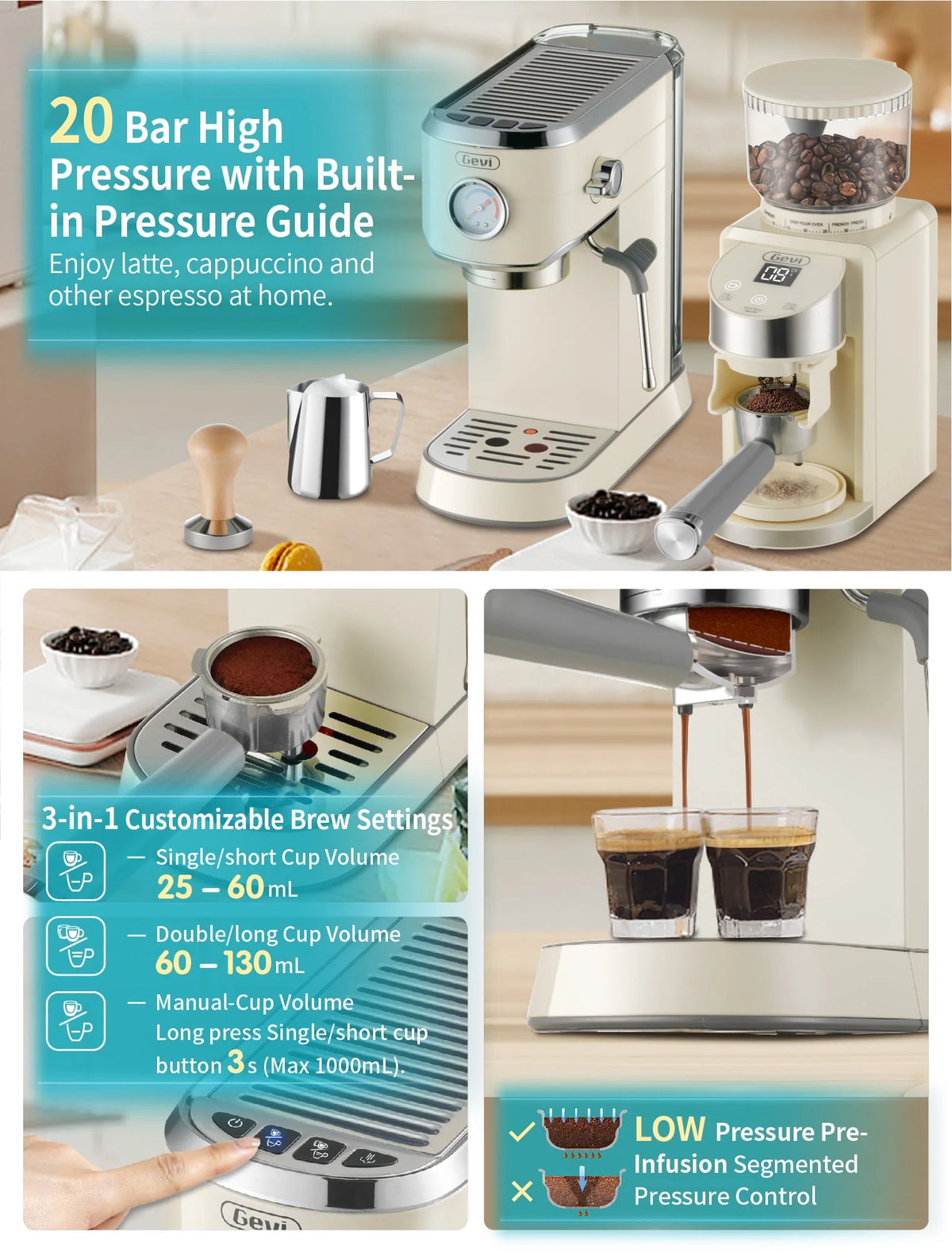 20 Bar Espresso Machine with Burr Coffee Grinder G124561