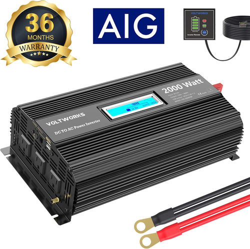 2000w DC 12V to AC 120V Modified Sine Wave Inverter with LCD Display Remote Control and 3AC Outlets Dual 2.4A USB Ports J47268