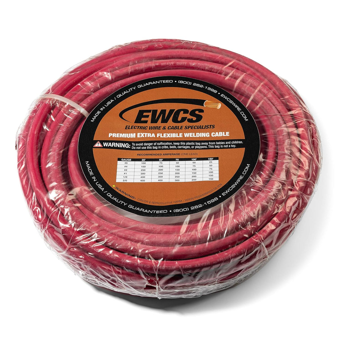 Red 1/0 Gauge Extra Flexible Welding Cable 600 Volt 50 Feet F667
