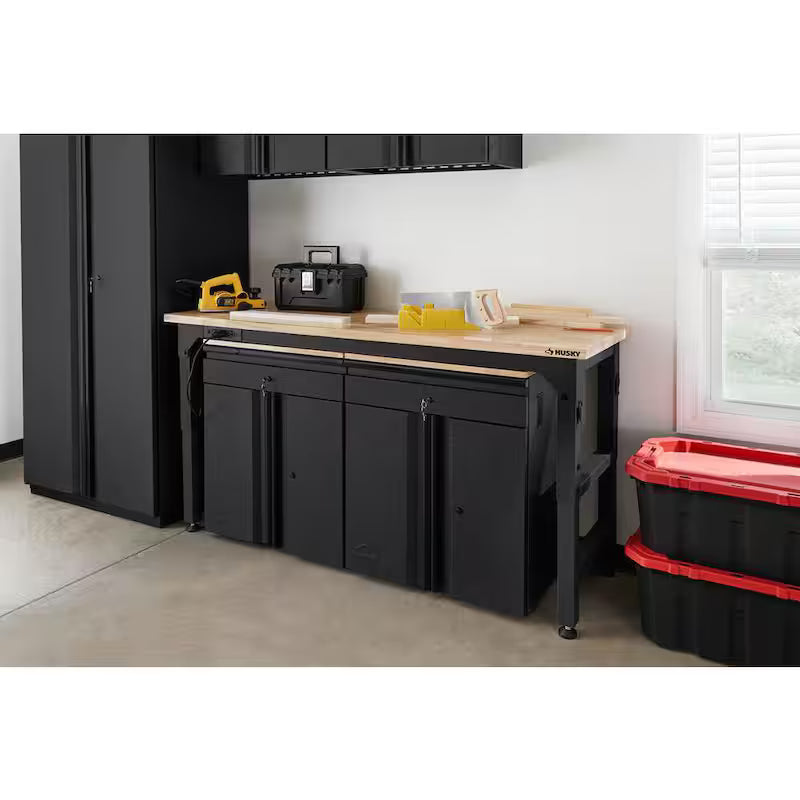 6 ft. Adjustable Height Solid Wood Top Workbench in Black G240
