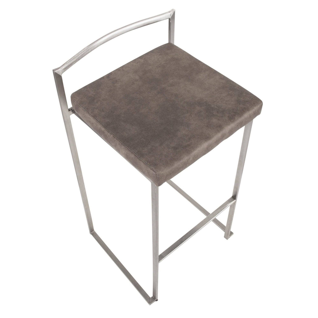 Gold Blue Velvet Stackable Counter Stool Set of 2 F34169
