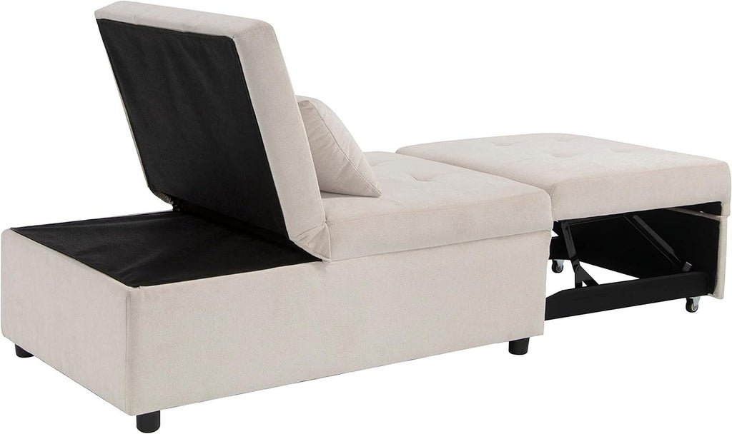 Beige Folding Ottoman Sleeper Sofa Bed M669