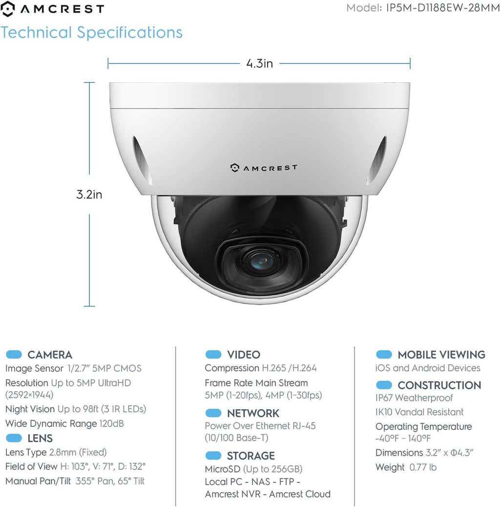 5MP 4K 8CH PoE NVR Security Camera System with 4 Dome Cameras, 2TB Hard Drive Q3837