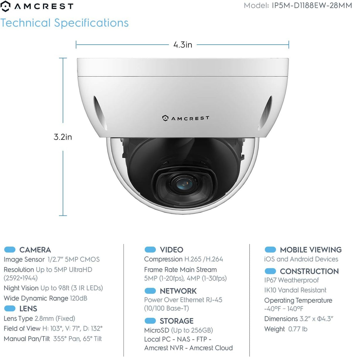 5MP 4K 8CH PoE NVR Security Camera System with 4 Dome Cameras, 2TB Hard Drive Q3837