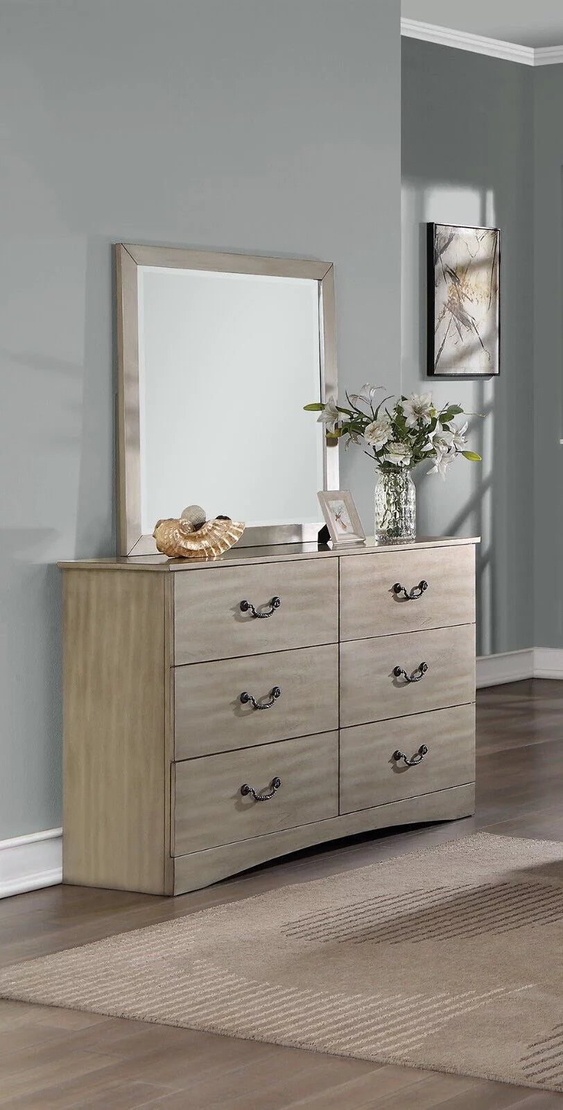 4pc Eastern King Size Bed with Dresser Mirror Nightstand I584