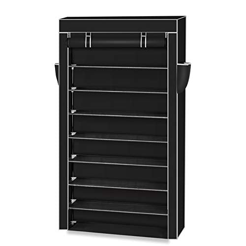 10 Tiers Shoe Rack with Dustproof Cover Shoe Storage Cabinet Organizer, Black X8370