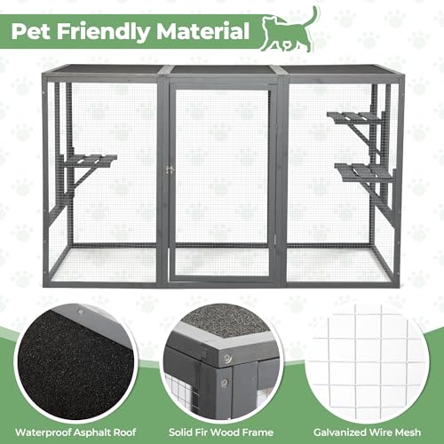 Grey Wooden Cat Cage with 3 Platforms and Litter Box Z99231
