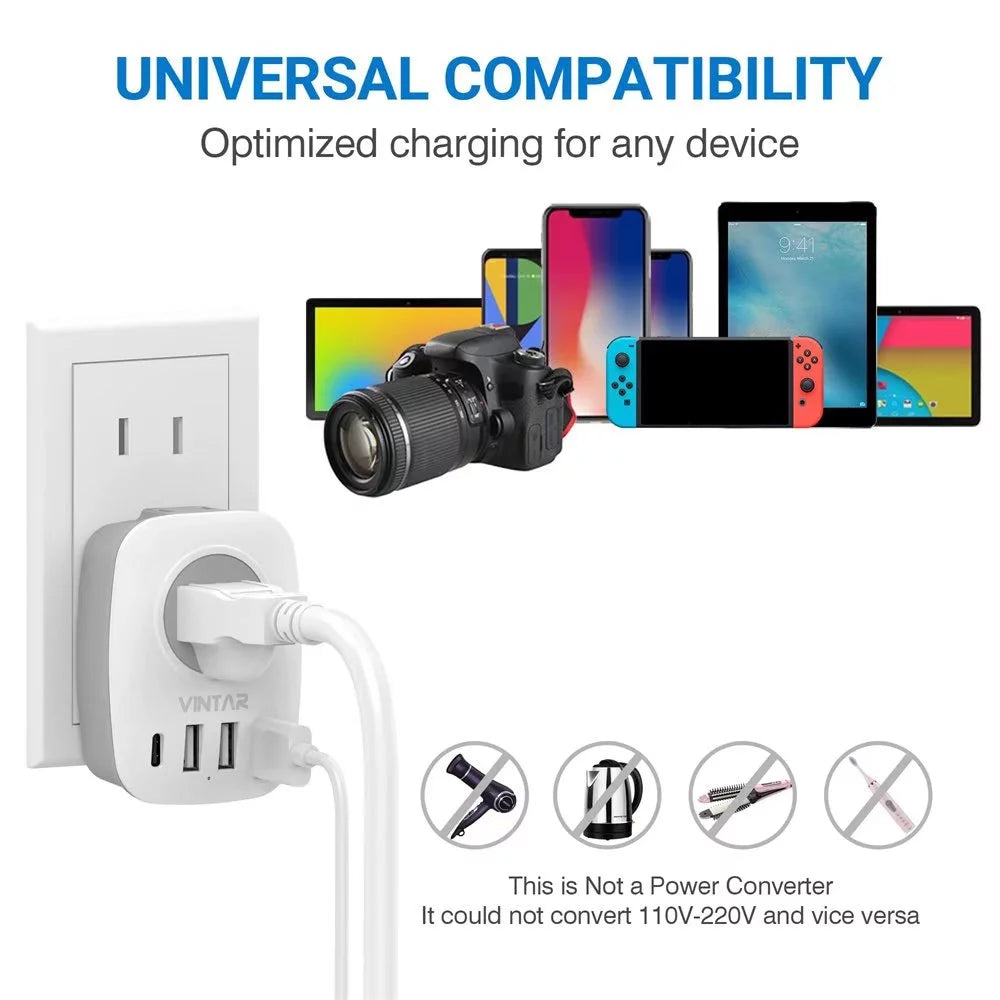 2 Pack Type G Travel Adapter with 4 USB Ports O265734