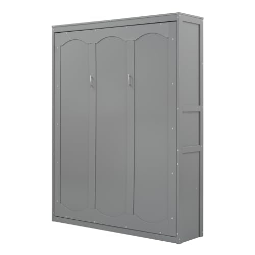 Gray Queen Murphy Bed Frame with Storage Shelves F768