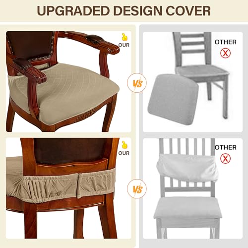 Grey Set of 4 Jacquard Stretch Dining Chair Seat Covers with Armrest X15773