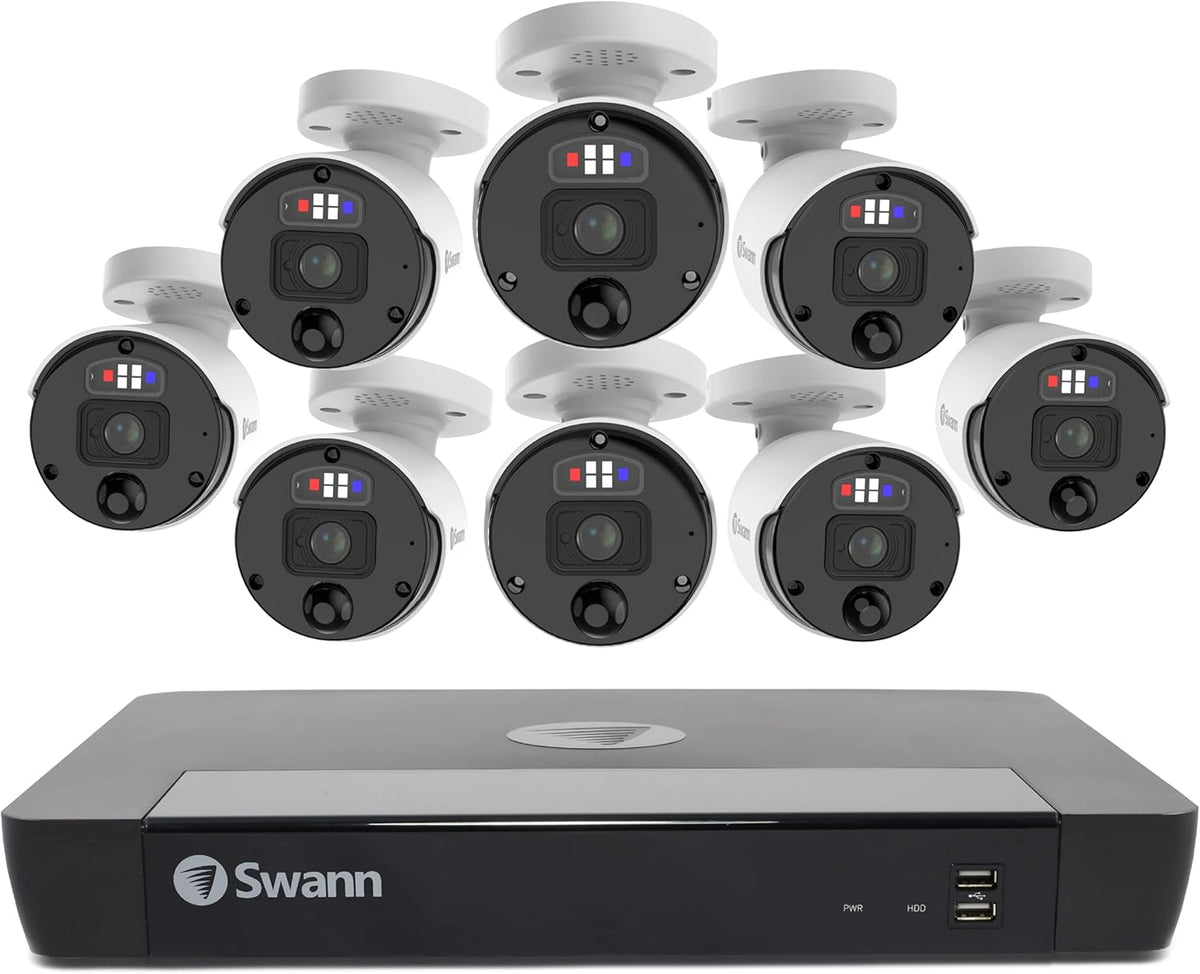 4K Indoor/Outdoor Security Camera System, 8 Bullet PoE Cameras 16 Channel NVR 2TB HDD W61194