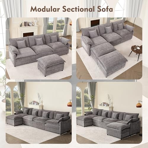 Black Chenille U Shaped Modular Sectional Sofa with Ottoman M811