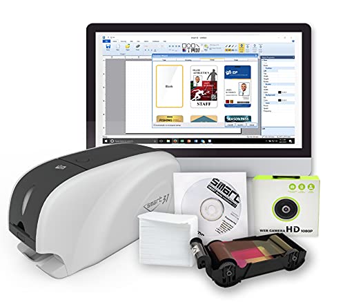 ID Card Printer Bundle with USB Camera, Color Ribbon, and PVC Cards L96541