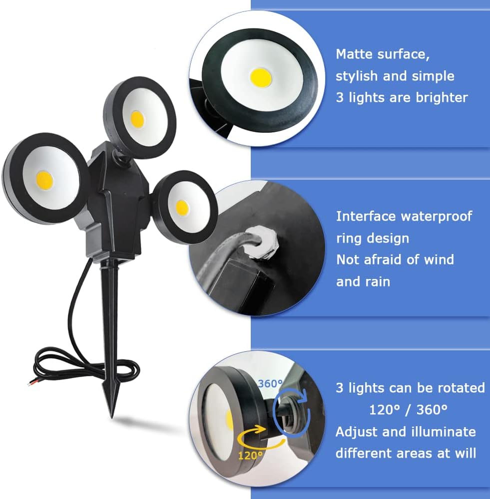 6W 3 Head 3000K Warm White IP65 Waterproof LED Landscape Lights (4 Pack) T91501