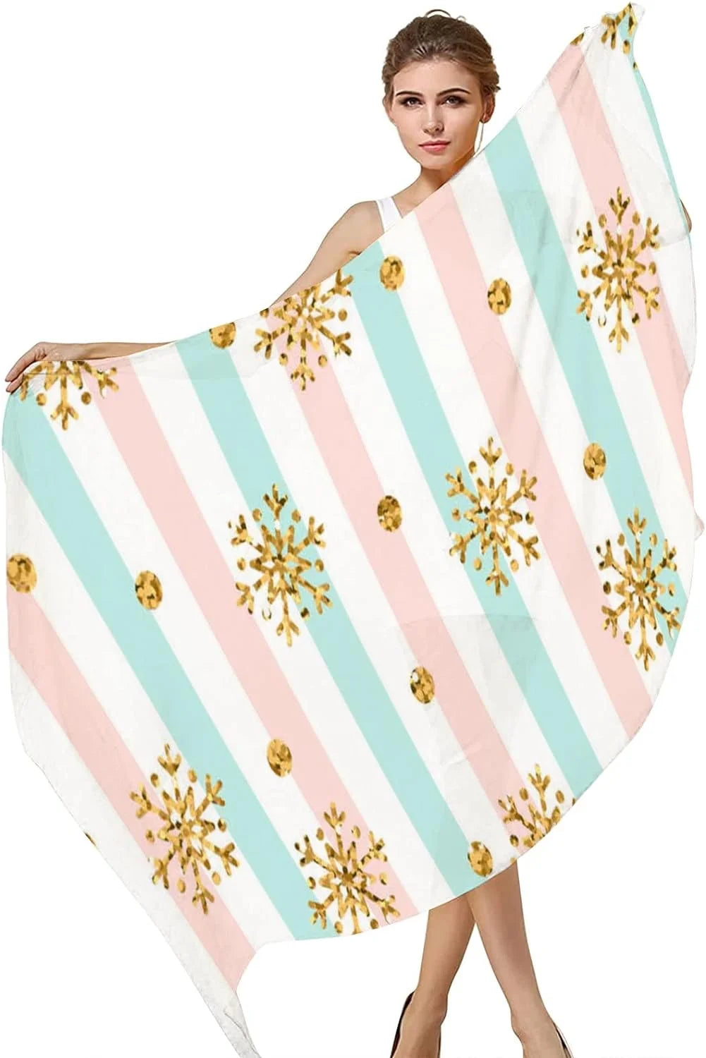Gold Snowflake Long Silk Neck Scarf Lightweight Shawl Wrap Scarves W219