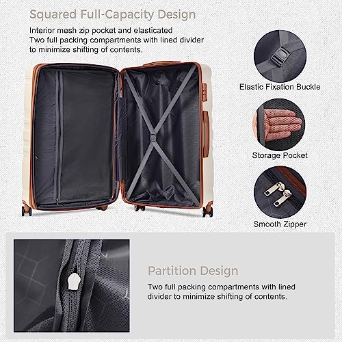Brown and Ivory 4-Piece Expandable Hardside Suitcase Set Y575