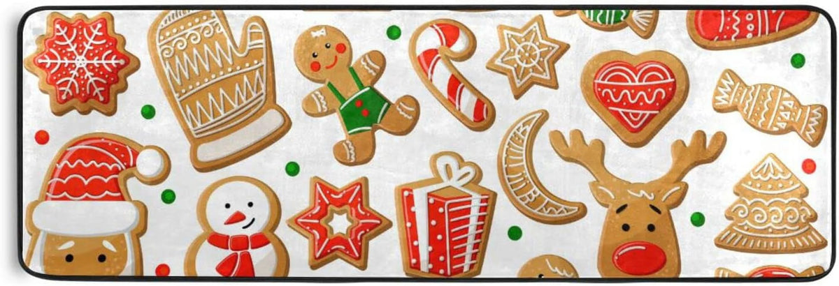 2x6 Feet Gingerbread Cookie Christmas Runner Rug with Rubber Backing J4008