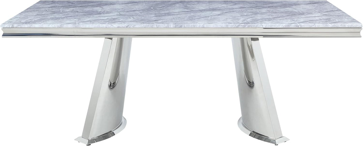 Faux Marble Top and Mirrored Silver Dining Table E81050