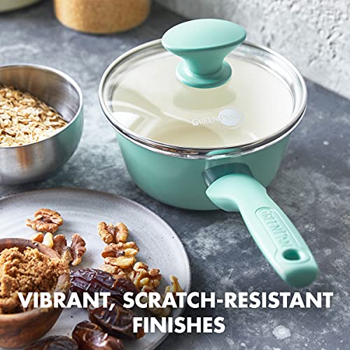 Turquoise Ceramic Nonstick 2QT Saucepan with Lid U76816
