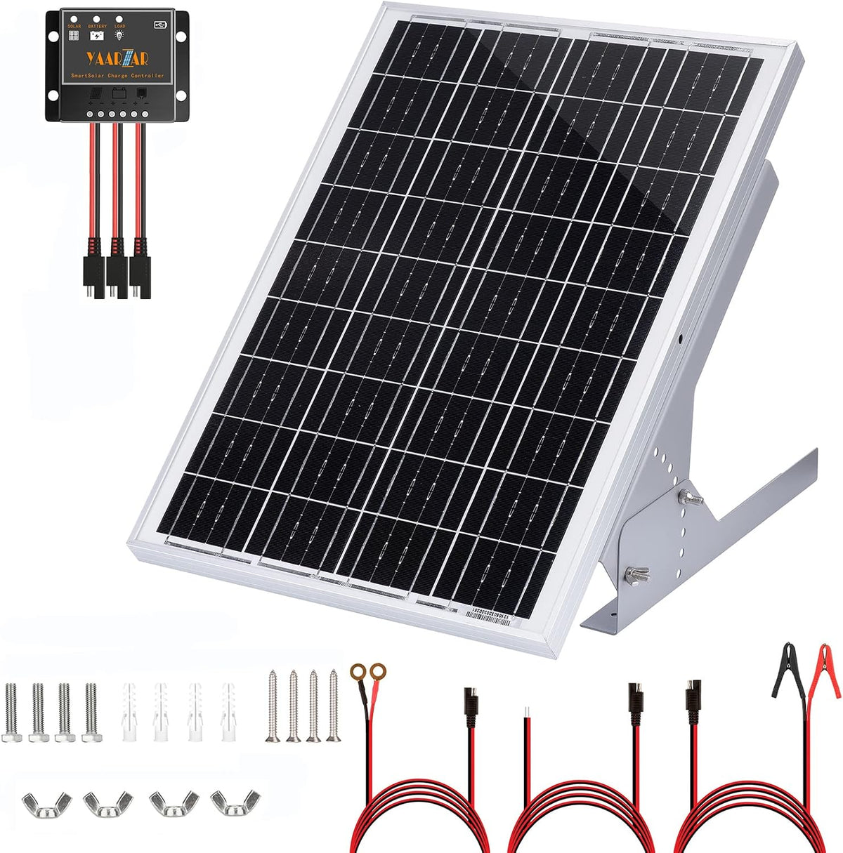 20 Watt 12V Solar Panel Kit with Adjustable Tilt Mount Brackets and 5A PWM Solar Charge Controller J21289