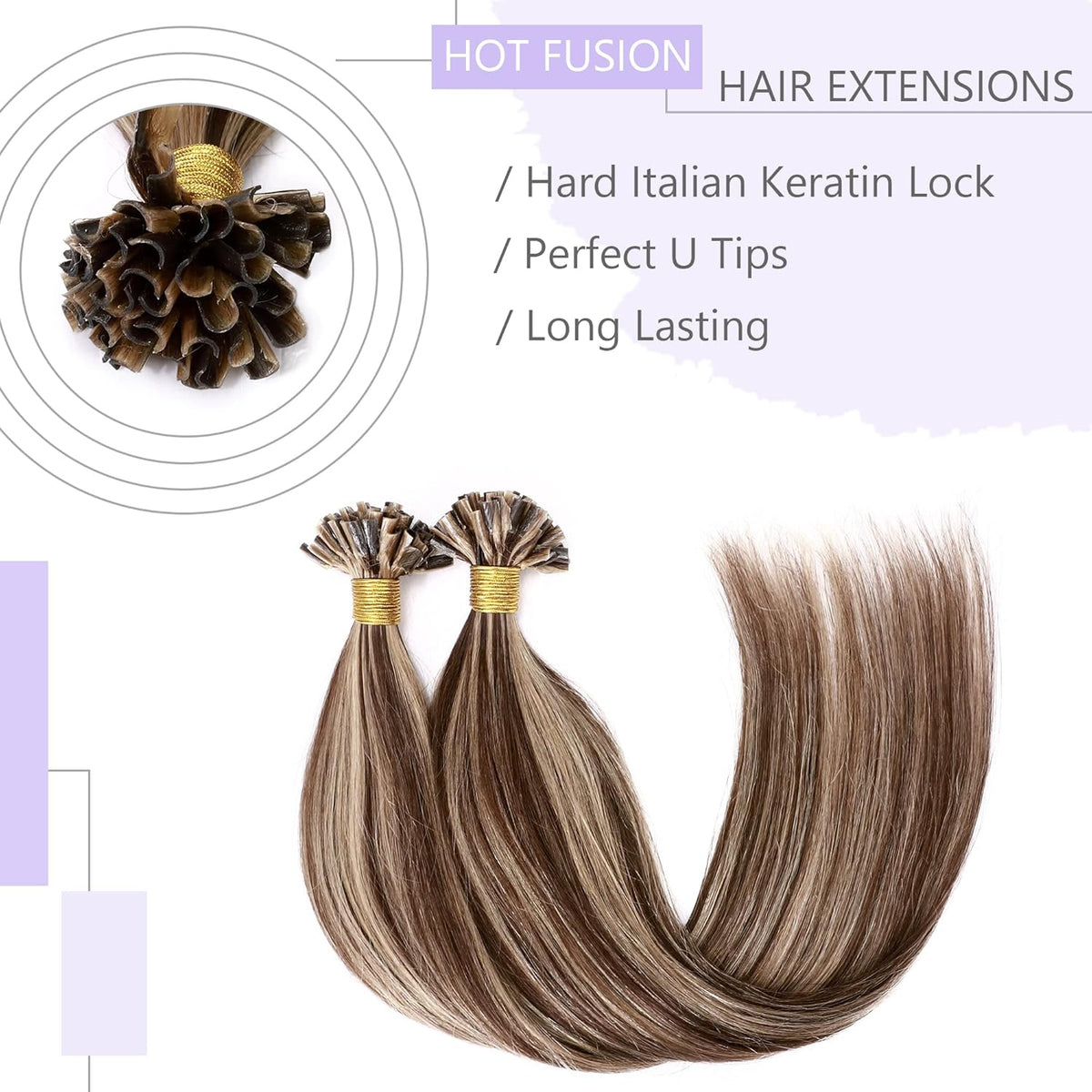 50 Strands 50g/Pack 18 Inch Medium Brown&Dark Blonde Real Human Hair Straight Extensions N937768